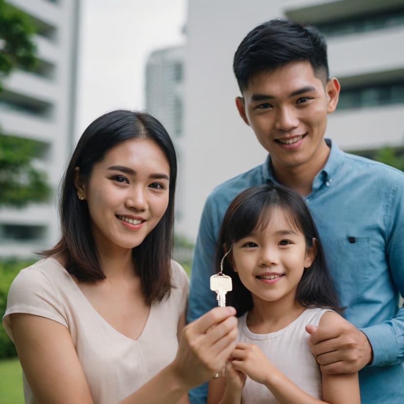 Happy family with new property keys in Singapore